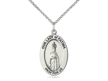Medium Sterling Silver Our Lady of Fatima Medal Necklace 1 x 1/2 inch with 18 inch chain by Bliss