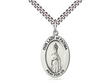 Sterling silver Our Lady of Fatima medal necklace 1 x 1/2 inch with 24 inch chain by Bliss