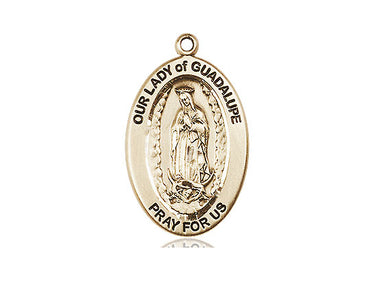 14kt Solid Gold Our Lady of Guadalupe Medal Pendant 1 inch by 1/2 inch handcrafted by Bliss Manufacturing