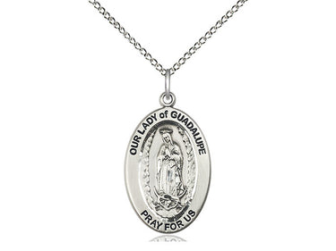Sterling Silver Our Lady of Guadalupe Medal Necklace 1x1/2 inch pendant on 18 inch curb chain by Bliss