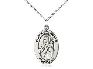 Sterling Silver St. Maria Goretti Patron Saint Medal Necklace 1x1/2 inch 18 inch Chain Bliss USA
