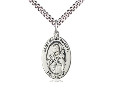 Sterling Silver St. Maria Goretti Patron Saint Medal Necklace 1 inch by half inch with 24 inch chain by Bliss