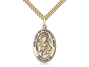 14kt Gold Filled Medium Our Lady of Perpetual Help Medal Necklace 1 x 1/2 inches 24 inch chain Bliss