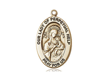 14kt solid gold Our Lady of Perpetual Help medal pendant, 1 x 1/2 inches, handcrafted by Bliss Manufacturing
