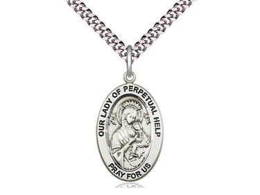 Sterling Silver Our Lady of Perpetual Help Pendant Necklace 1x1/2 inch with 24 inch Chain by Bliss