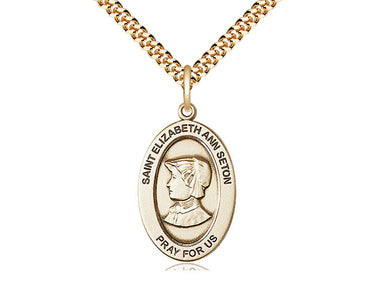 14kt Gold Filled St. Elizabeth Ann Seton Medium Patron Saint Medal Necklace 1 x 1/2 inch with 24 inch Chain by Bliss