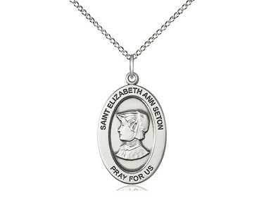 Sterling silver St. Elizabeth Ann Seton medal necklace with 18 inch chain, handcrafted in USA by Bliss