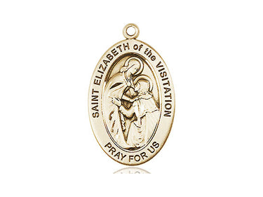 14kt solid gold St. Elizabeth of the Visitation medal pendant, 1 inch by 1/2 inch, handcrafted in USA by Bliss