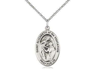 Sterling Silver St. Elizabeth of the Visitation Medal Necklace 1 inch by 1/2 inch on 18 inch chain by Bliss