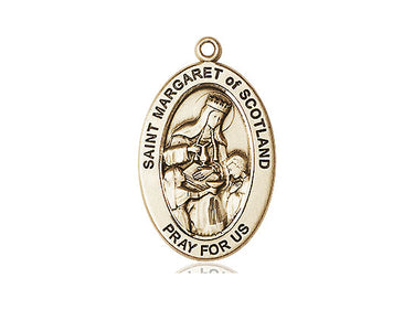 14kt Solid Gold St. Margaret of Scotland patron saint medal pendant 1 x 1/2 by Bliss Manufacturing