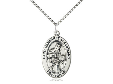 Sterling Silver St. Margaret of Scotland Patron Saint Medal Necklace 1 x 1/2 with 18 inch Chain by Bliss