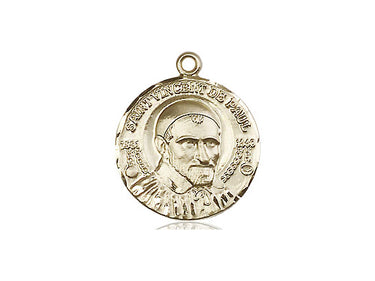 14kt solid gold St. Vincent de Paul medal pendant, medium 3/4 x 5/8 inch, handcrafted in USA by Bliss