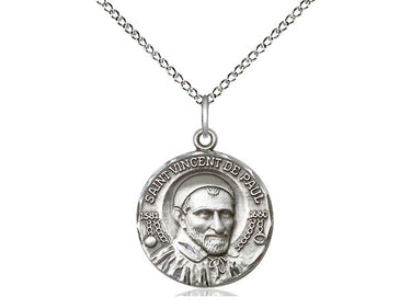 Sterling Silver St. Vincent de Paul Patron Saint Medal Necklace 3/4 x 5/8 with 18 inch Chain by Bliss