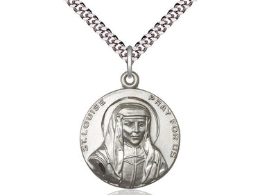 Sterling Silver St. Louise de Marillac Patron Saint Medal Necklace 1 inch by 7/8 inch with 24 inch chain by Bliss