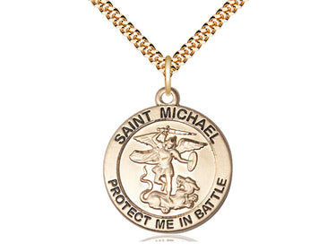 14kt Gold Filled St. Michael Archangel medium patron saint medal necklace with 24 inch chain by Bliss