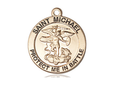 14kt solid gold St. Michael Archangel patron saint medal pendant 1 inch by 7/8 inch by Bliss Manufacturing