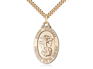 14kt Gold Filled St. Michael Archangel medium patron saint medal necklace with 24 inch chain by Bliss