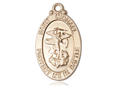 14kt solid gold medium St. Michael patron saint medal pendant 1 1/8 x 5/8 inches handcrafted by Bliss