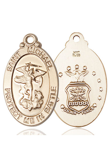 14kt Solid Gold St. Michael Archangel Medal Pendant 1 1/8 inch by 5/8 inch handcrafted by Bliss Manufacturing USA