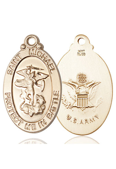 14kt solid gold St. Michael the Archangel medal pendant 1-1/8 x 5/8 inches handmade by Bliss Manufacturing