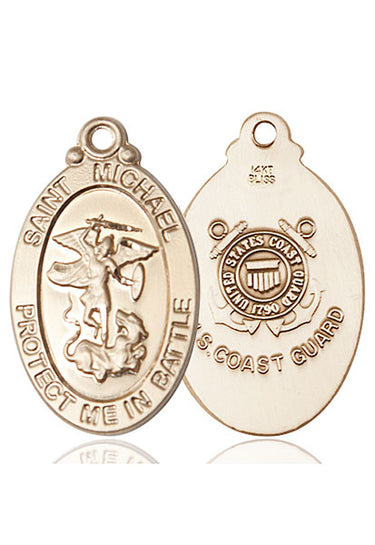 14kt Solid Gold St Michael Coast Guard Medal Pendant 1-1/8x5/8 inch handcrafted by Bliss Manufacturing USA