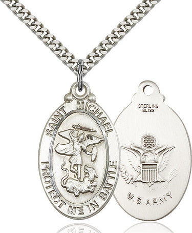 Sterling Silver St. Michael Archangel Medal Necklace 1 1/8 x 5/8 inches with 24 inch chain by Bliss