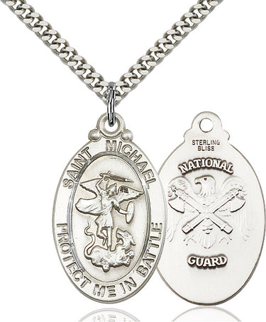 Sterling Silver St Michael Archangel Patron Saint Medal Necklace 1 1/8 x 5/8 with 24 inch Chain by Bliss
