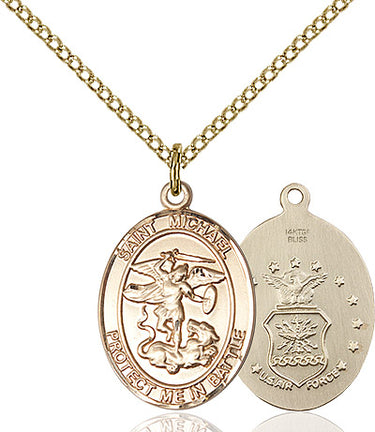 14kt Gold Filled St. Michael Archangel Medal Necklace 3/4 inch pendant on 18 inch curb chain by Bliss Manufacturing
