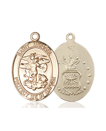 14kt Solid Gold St. Michael Archangel Medal Pendant 3/4 inch by 1/2 inch handcrafted by Bliss Manufacturing USA
