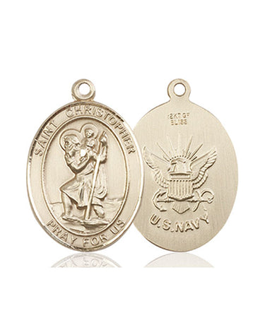 14kt Solid Gold St. Michael the Archangel Navy Medal Pendant 3/4 x 1/2 inch by Bliss Manufacturing