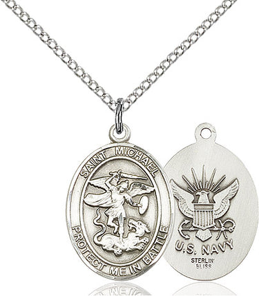 Sterling Silver St. Michael the Archangel Navy Medal Necklace 3/4x1/2 inch on 18 inch chain by Bliss