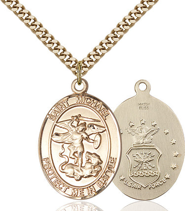14kt Gold Filled St. Michael Archangel Air Force Patron Saint Medal Necklace 1 inch pendant 24 inch chain by Bliss