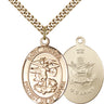 14kt Gold Filled St Michael Patron Saint Army Medal Necklace 1x5/8 inch 24 inch Chain Bliss USA