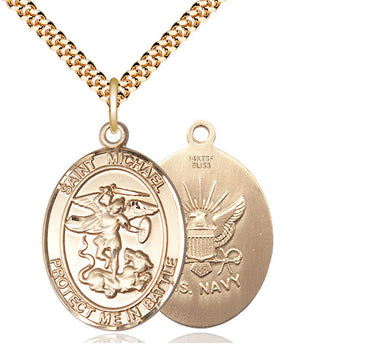 14kt Gold Filled St. Michael the Archangel Navy Medal Necklace 1 x 5/8 inch on 24 inch chain by Bliss