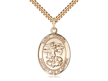 14kt Gold Filled St. Michael Patron Saint Medal Necklace 1 x 5/8 inch pendant with 24 inch chain by Bliss