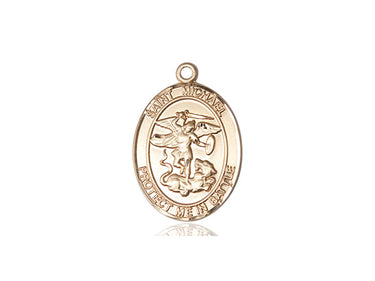14kt Solid Gold St. Michael Patron Saint Medal Pendant 1 x 5/8 inch handcrafted by Bliss Manufacturing
