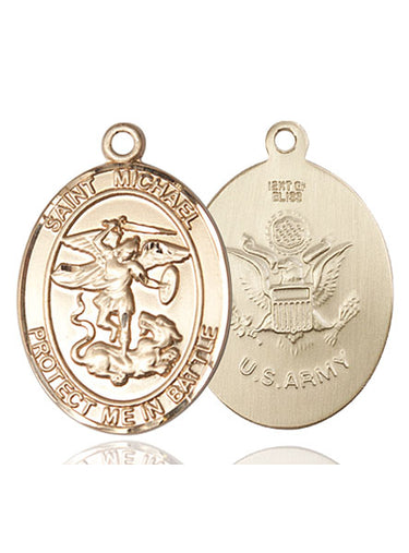 14kt Solid Gold St. Michael Army Medal Pendant 1x5/8 inches, handcrafted in USA by Bliss Manufacturing