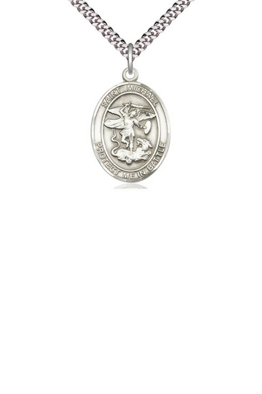 Sterling Silver St. Michael Patron Saint Medal Necklace 1 x 5/8 inch pendant with 24 inch chain by Bliss