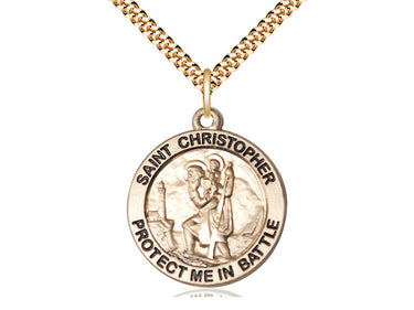 14kt gold filled St. Christopher patron saint medal necklace 1 x 7/8 inch pendant 24 inch curb chain handcrafted in USA by Bliss
