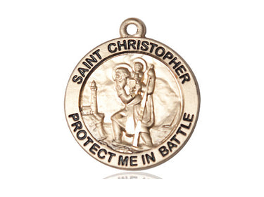 14kt Solid Gold St Christopher Patron Saint Medal Pendant 1 x 7/8 inches Handcrafted USA Bliss