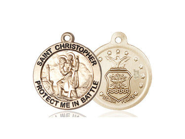 14kt Solid Gold St Christopher Air Force Patron Saint Medal Pendant 1 x 1 5/8 inches Handcrafted USA Bliss