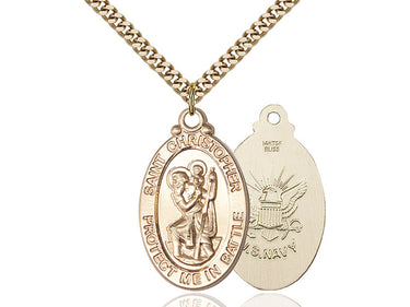 14kt Gold Filled St. Christopher Medal Necklace 1 1/8 x 1 1/4 inches with 24 inch chain by Bliss