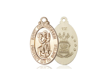 14kt Solid Gold St. Christopher Air Force Medal Pendant 1 1/8 x 1 1/4 Handcrafted by Bliss