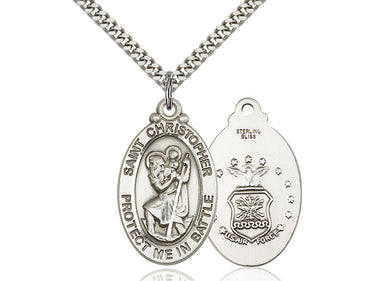 Sterling silver St. Christopher Air Force military medal necklace with 24 inch chain by Bliss
