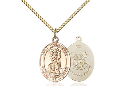 14kt Gold Filled St. Christopher Coast Guard military medal necklace with 18 inch chain by Bliss