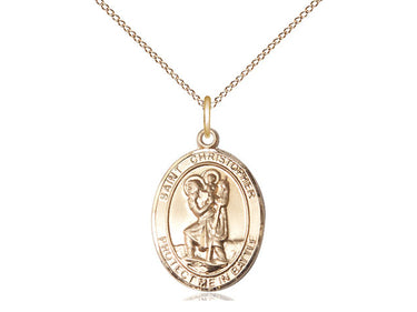 14kt Gold Filled St. Christopher patron saint medal necklace with 18 inch chain by Bliss Manufacturing