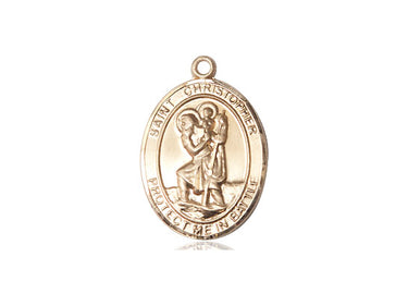 14kt solid gold St. Christopher patron saint medal pendant 3/4 x 1/2 inch handcrafted by Bliss Manufacturing USA