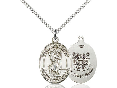 Sterling silver St. Christopher Coast Guard military medal necklace 3/4 x 1 inch with 18 inch chain by Bliss