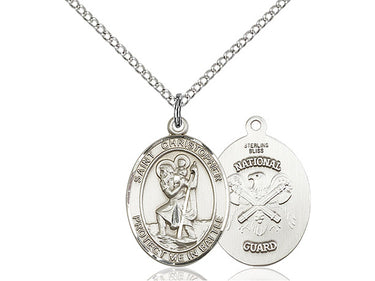Sterling silver St. Christopher National Guard military medal necklace 3/4 x 1 inch with 18 inch chain by Bliss