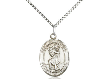 Sterling silver St. Christopher patron saint medal necklace 3/4 x 1/2 inch with 18 inch chain by Bliss